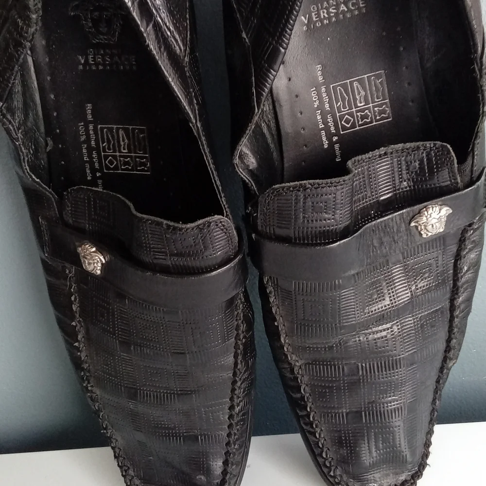 Gianni‎ Versace Signature Black Leather Medusa Loafers Men Size 46
